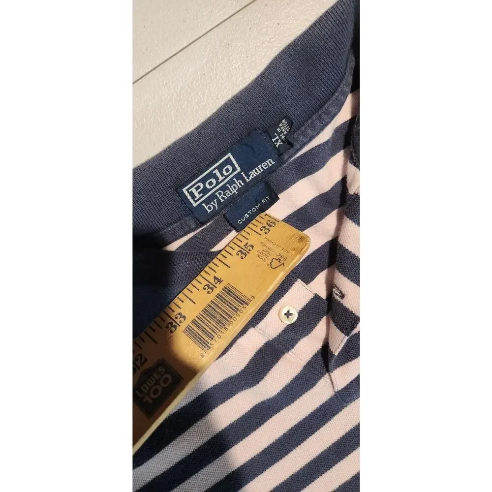 VTG Ralph Lauren Polo Rugby Style Shirt Mens X-Large Striped 80s 90s Blue Pink